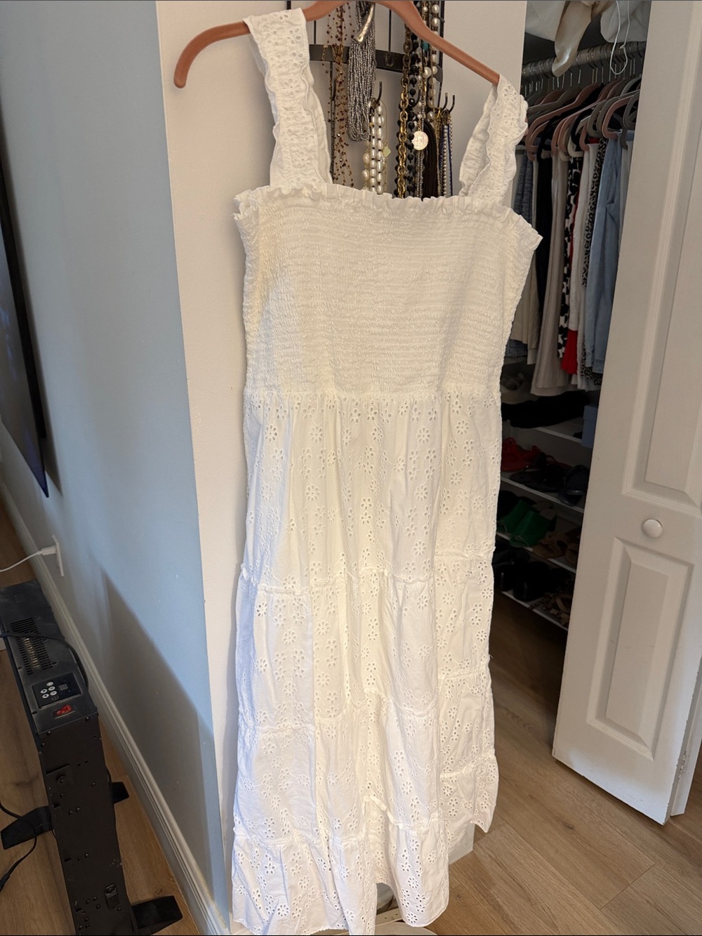 Quince White Eyelet Maxi Dress with Ruffle Straps